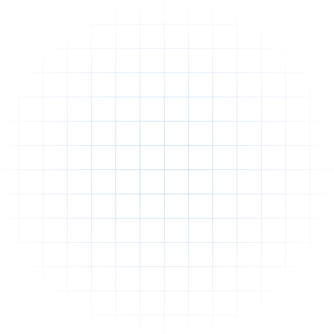 Circular white grid with light blue lines on a white background.
