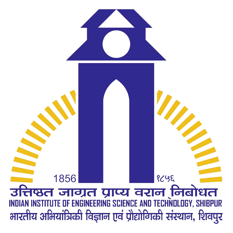 Logo of Indian Institute of Engineering Science and Technology, Shibpur featuring a stylized blue tower with a yellow semi-circular arch and institution name in English and Hindi below.